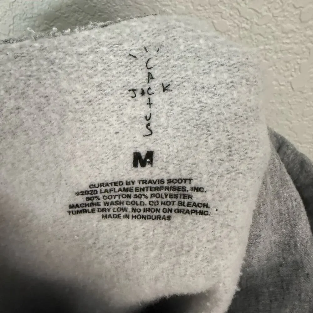 Travis Scott Cactus Jack Running Wild Varsity Hoodie Gray Streetwear Casual - Picture 7 of 7
